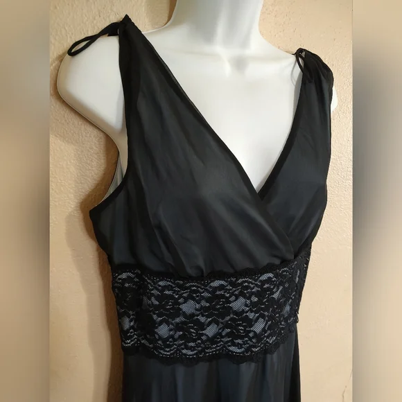 Iconic Vintage Y2K Black Chiffon Lace Formal Cocktail Slip Dress Size 12 Large - Picture 2 of 13
